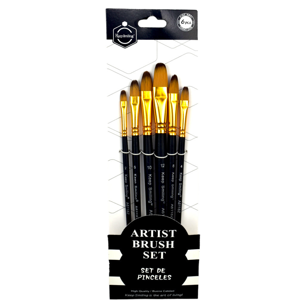 Keep Smiling Artist Glaze Tip Oval Brush Set 6 Pieces