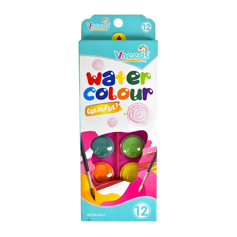Vneeds Watercolor Stones Set with Brush High Quality - 12 Colors