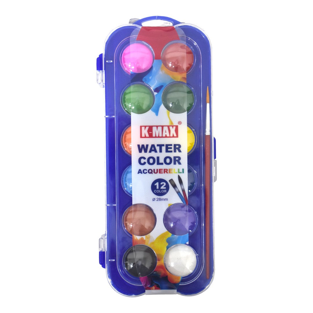 K-MAX Premium Watercolor Acquerelli Palette with Brush - 12 Colors