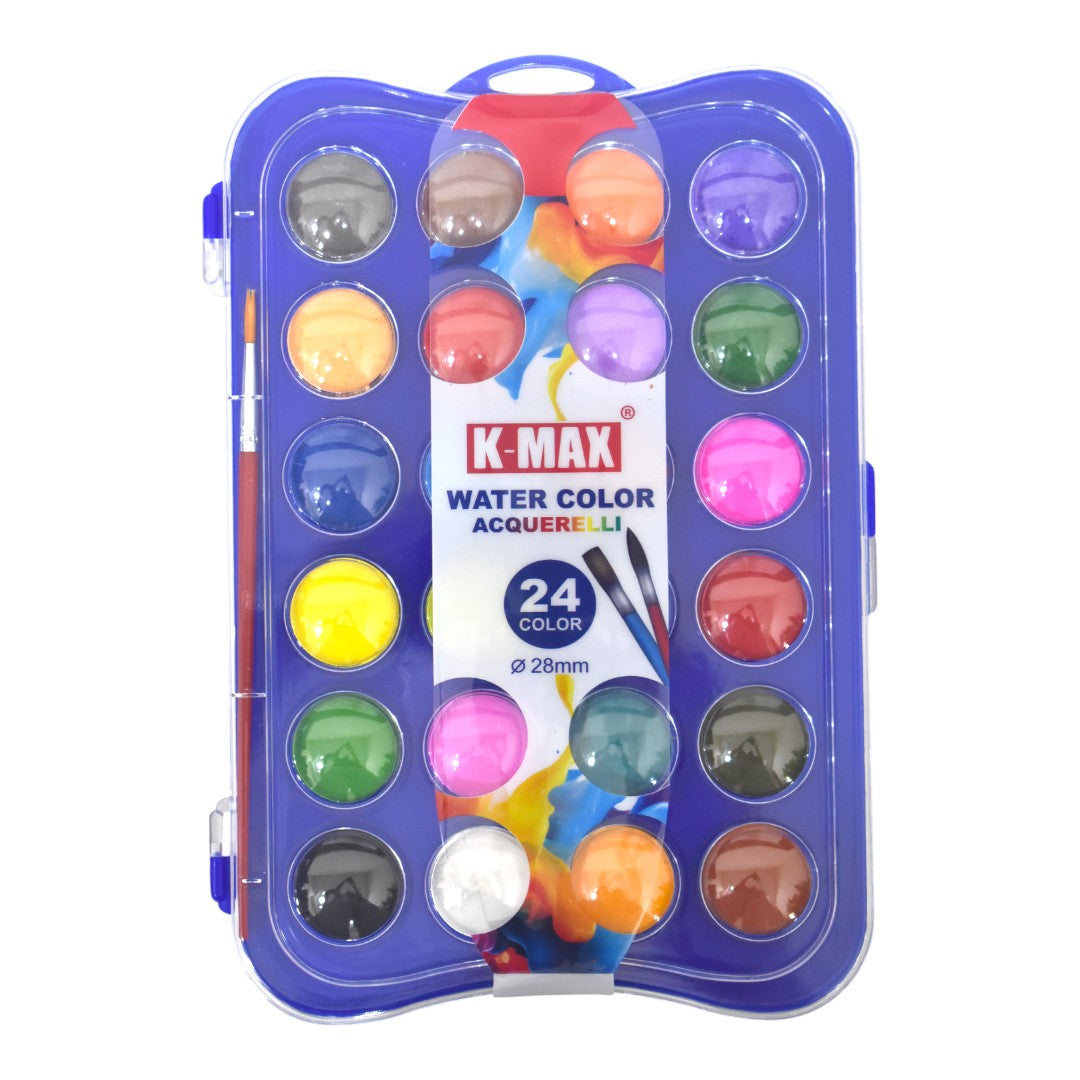 K-MAX Premium Watercolor Acquerelli Palette with Brush - 24 Colors