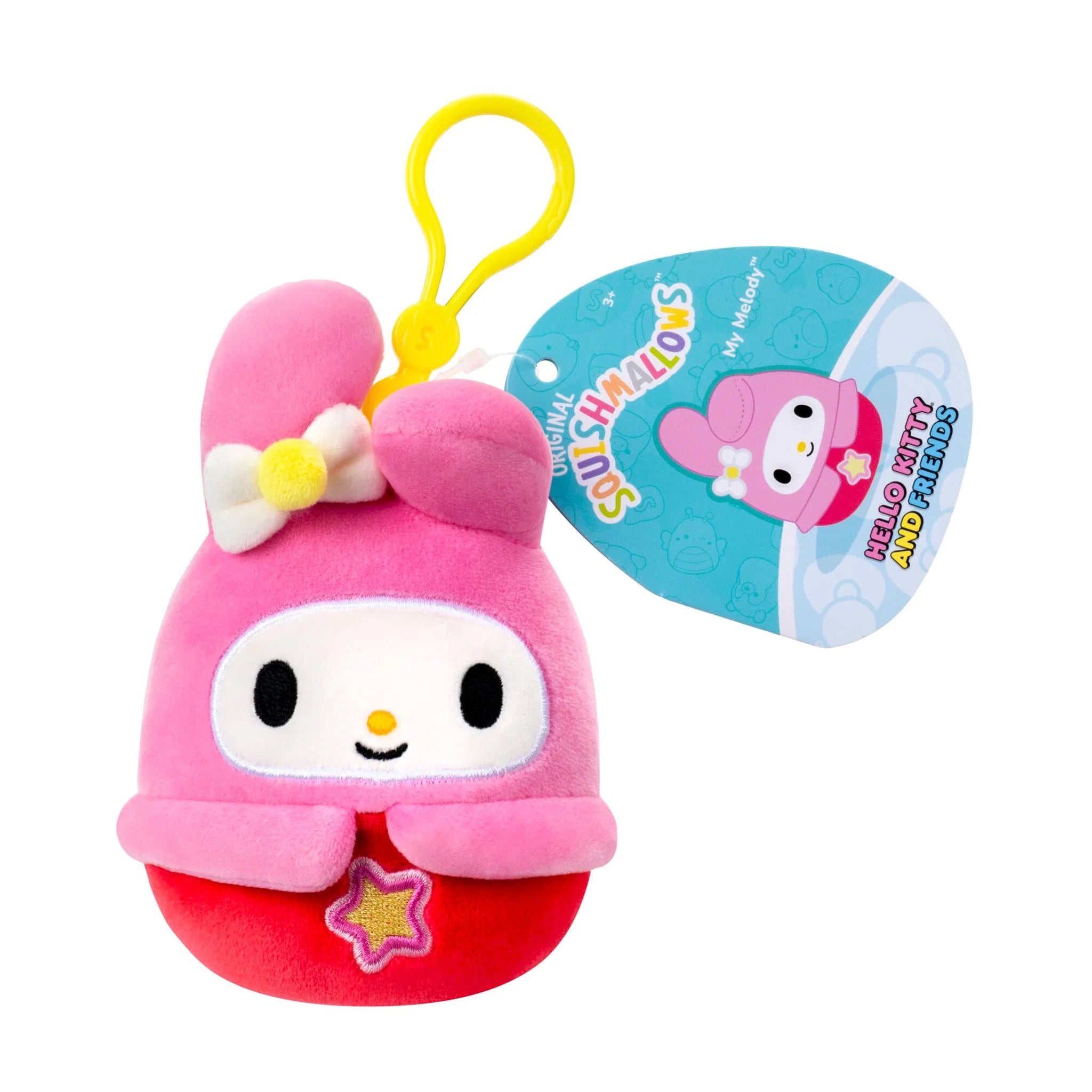 Plush keychain with a tag indicating it is from Hello Kitty and Friends on a white background