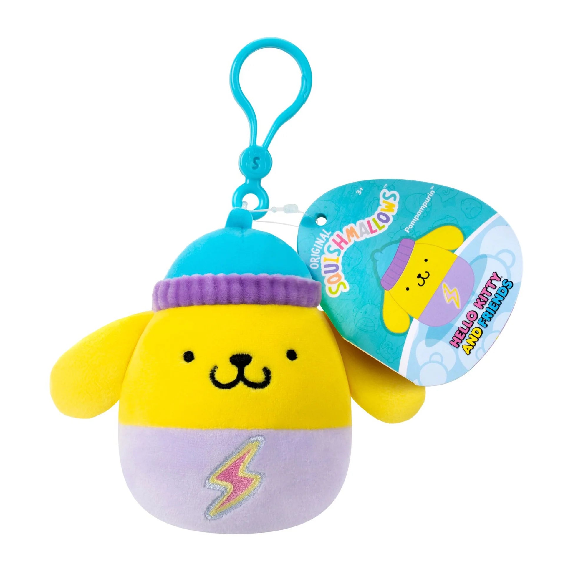 Plush keychain with a tag on a white background