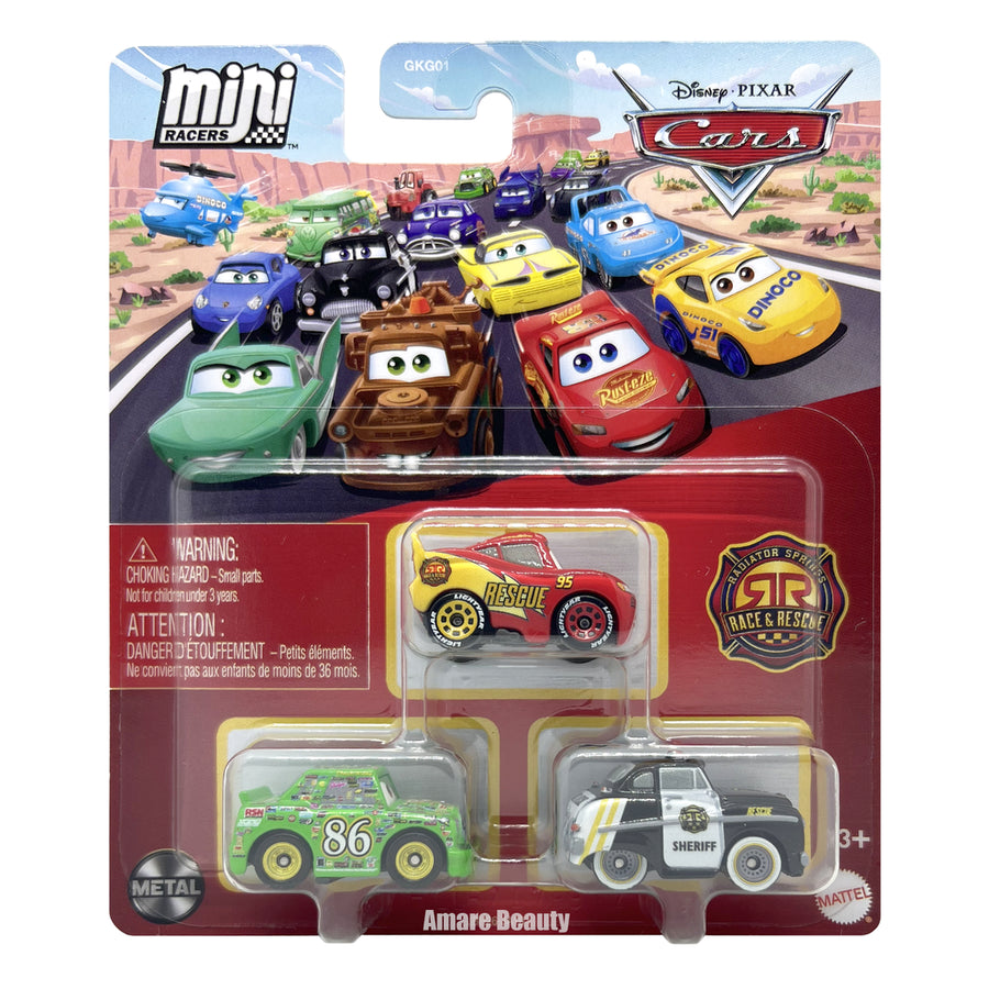 Mattel Disney and Pixar Cars Mini Racers 3-Pack - McQueen, Sheriff, Chick Hicks