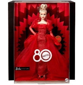Mattel Barbie Signature Collectible Doll For Mattel 80Th Anniversary, Glittery Red Tulle Gown, Blonde Hair