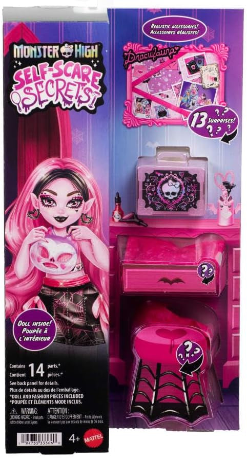 Mattel Monster High Self-Scare Secrets Draculaura Fashion Doll With 13 Realistic Accessories
