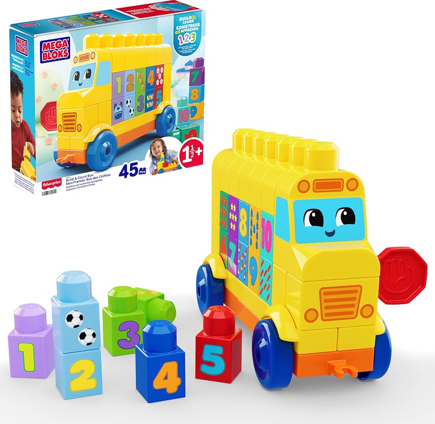 Mega Bloks Fisher-Price Build & Count Bus Block Set – 45 Blocks