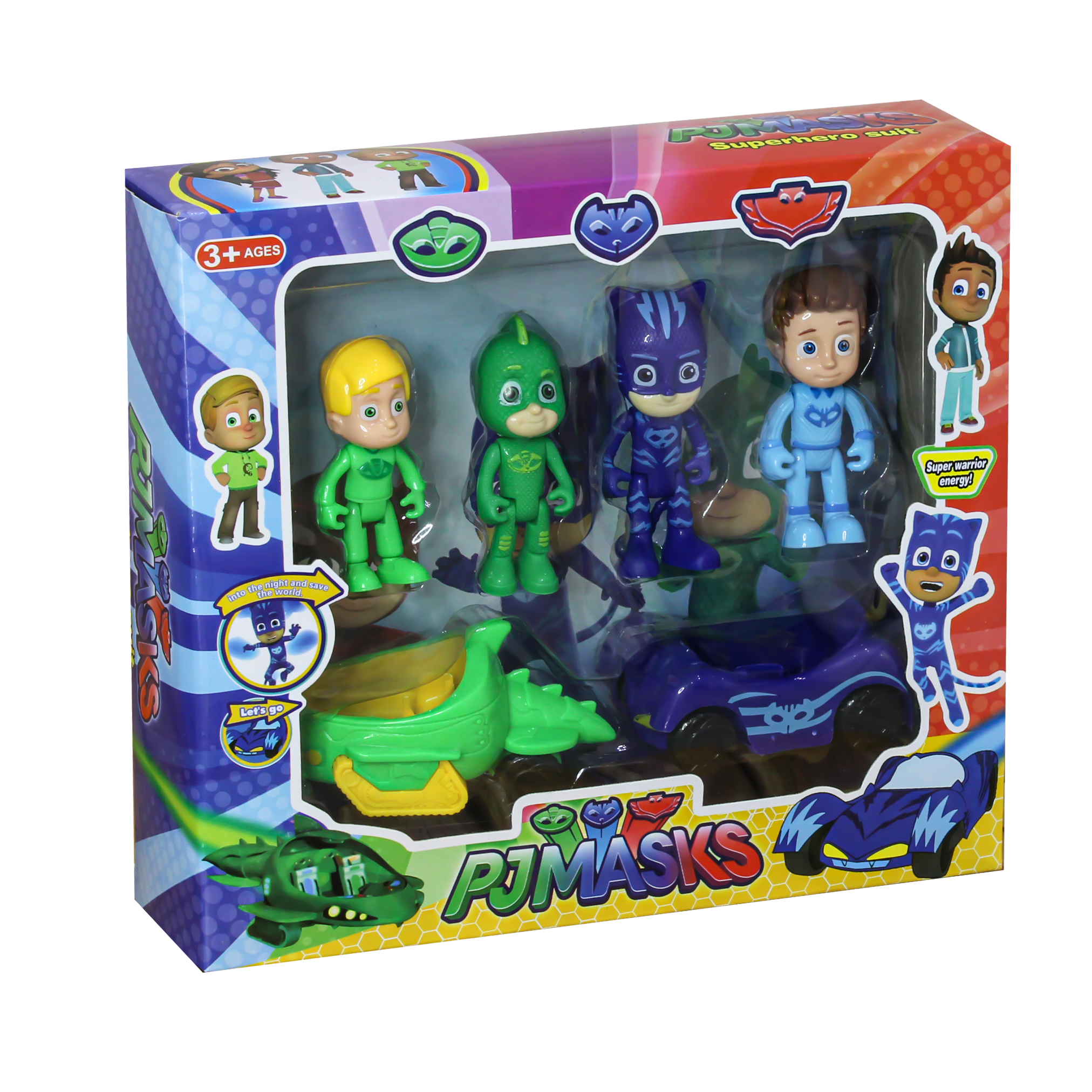 PJ Masks 2 Action Figures Play Set With 2 Cars - Green & Blue