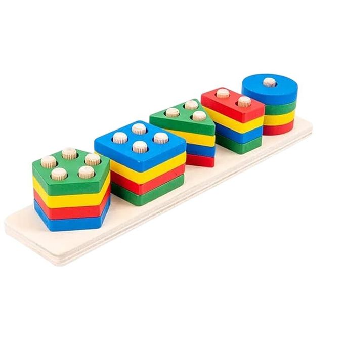 Wooden Educational Geometric Sorter for Kids 5 Shapes
