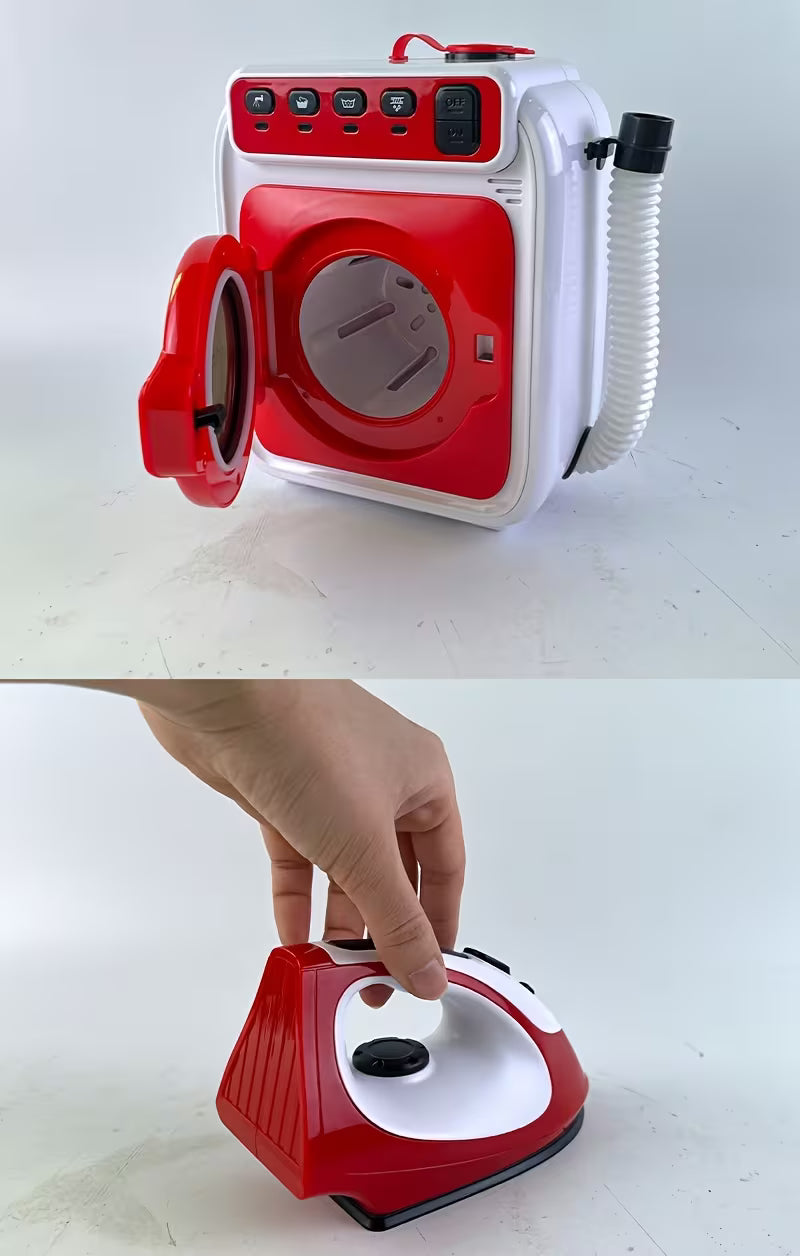 مجموعة لعب الأدوار للغسيل: غسالة ألعاب مع حركة دوران ومحاكاة مكواة بخارية 3+