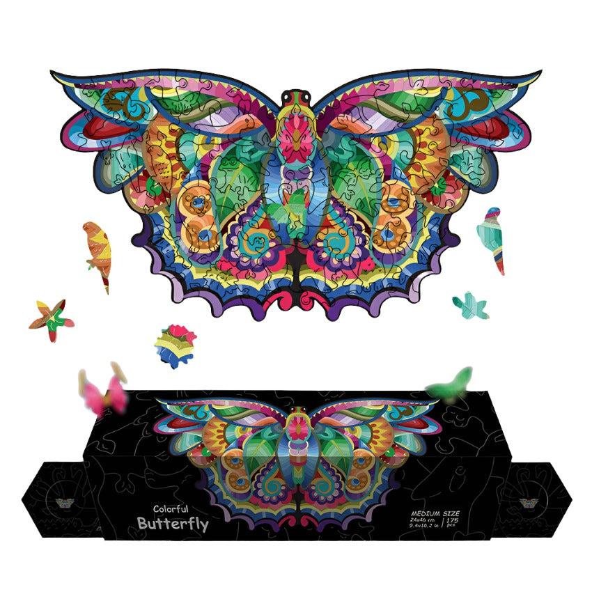 Puzz Wooden Puzzle 175PCS Difficulty Level - Colorful Butterfly