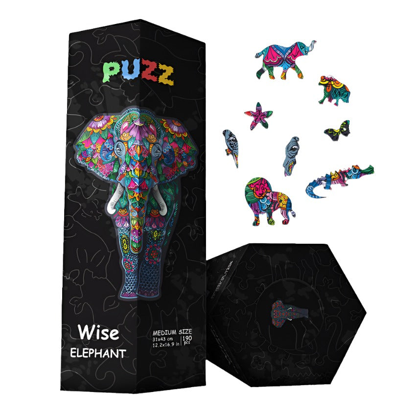 Puzz Wooden Puzzle 190PCS Difficulty Level - Wise Elephant