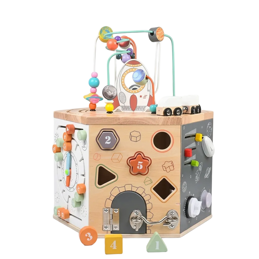 Wooden Space Exploration Montessori Activity Cube & Learning Center