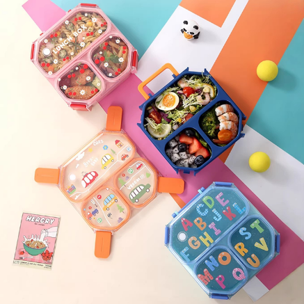 980ML HANDHELD SEALED SQUARE PLASTIC 3-COMPARTMENT LUNCH BOX (WITH PP FOLDING FORK SPOON)