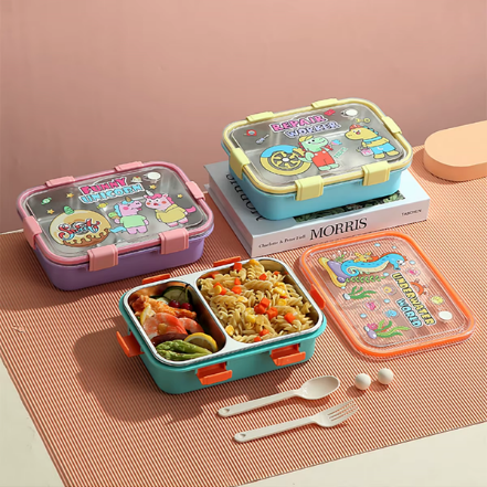 800ML STAINLESS STEEL 2-COMPARTMENT LUNCH BOX (WITH PP FORK  SPOON)