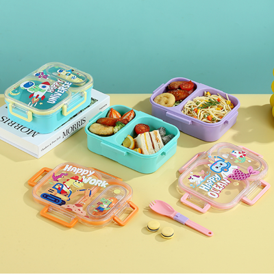 900ML PLASTIC 2-COMPARTMENT LUNCH BOX (WITH PP FOLDING SPOON)