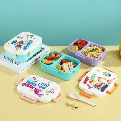 900ML PLASTIC 2-COMPARTMENT LUNCH BOX (WITH PP FOLDING SPOON)