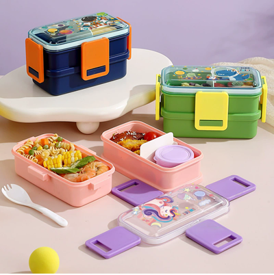700ML*2 DOUBLE-LAYER STAINLESS STEEL  LUNCH BOX  +80ML SAUCE CUP+PP SPOON