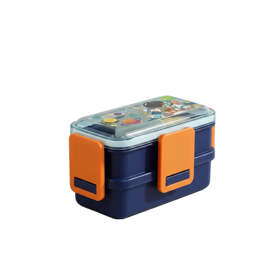 Double-Layer Stainless Steel Bento Box with Sauce Cup & Spoon - 700ml
