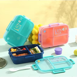 1200ML 3-COMPARTMENT PLASTIC LUNCH BOX+80ML SAUCE CUP