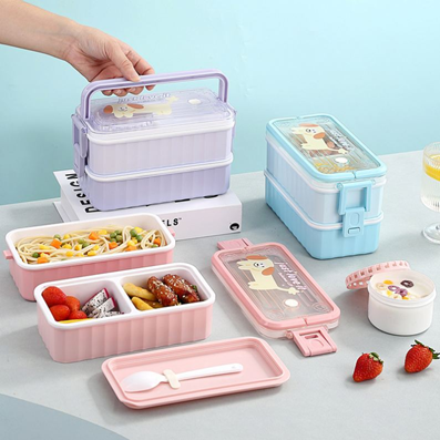 1360ML+200ML HANDHELD DOUBLE-LAYER PLASTIC LUNCH BOX