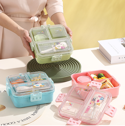 1020ML 2-COMPARTMENT SQUARE HEIGHTEN  PLASTIC LUNCH BOX+70ML SAUCE CUP