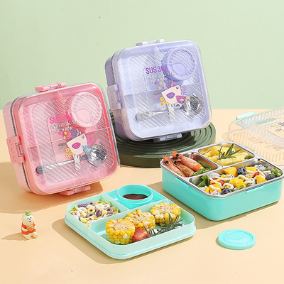 1120ML SQUARE STAINLESS STEEL LUNCH BOX+70ML SAUCE CUP