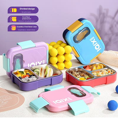 750ML 3-COMPARTMENT STAINESS STEEL LUNCH BOX+PP FOLDING SPOON