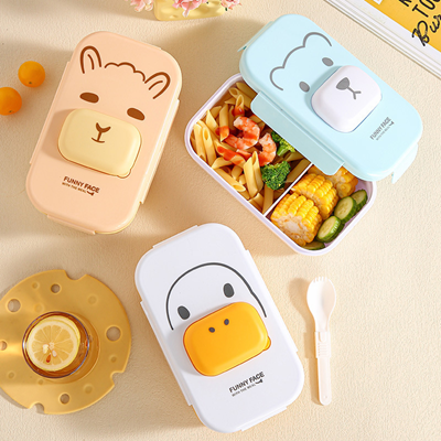 1100ML RECTANGULAR PLASTIC LUNCH BOX WITH FOLDING FORK SPOON (3 COLOR)