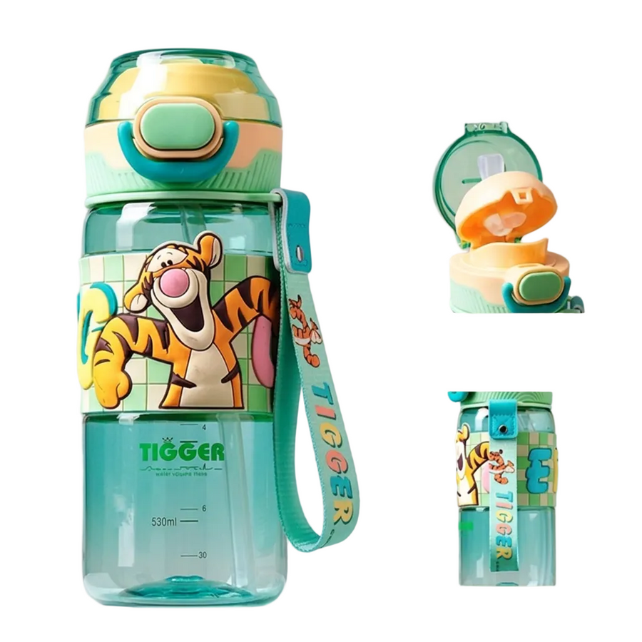 Disney Tigger 530ml Sports Water Bottle with Flip Straw & Carry Strap