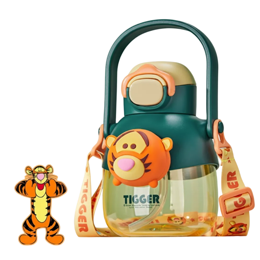 Disney Tigger 760ml Character Water Bottle with Straw, Handle & Strap