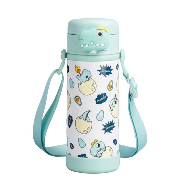 Dinosaur 380ml Insulated Sippy Bottle with Straw & Shoulder Strap