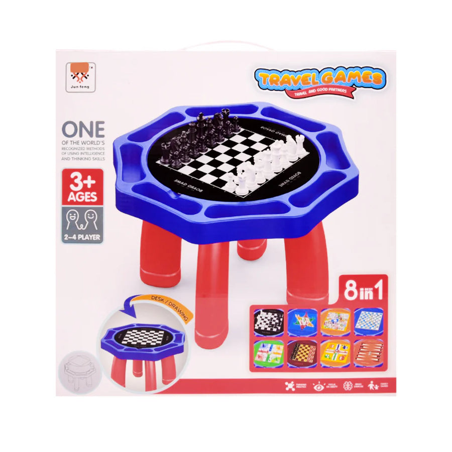 8-in-1 Kids' Multi-Game Table Set - Includes Chess, Checkers, Ludo, & More - Portable Board Game Desk