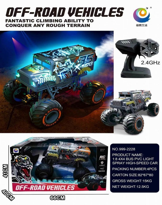 RC Bus with Lights & Spray – 4WD, 1:8 Scale