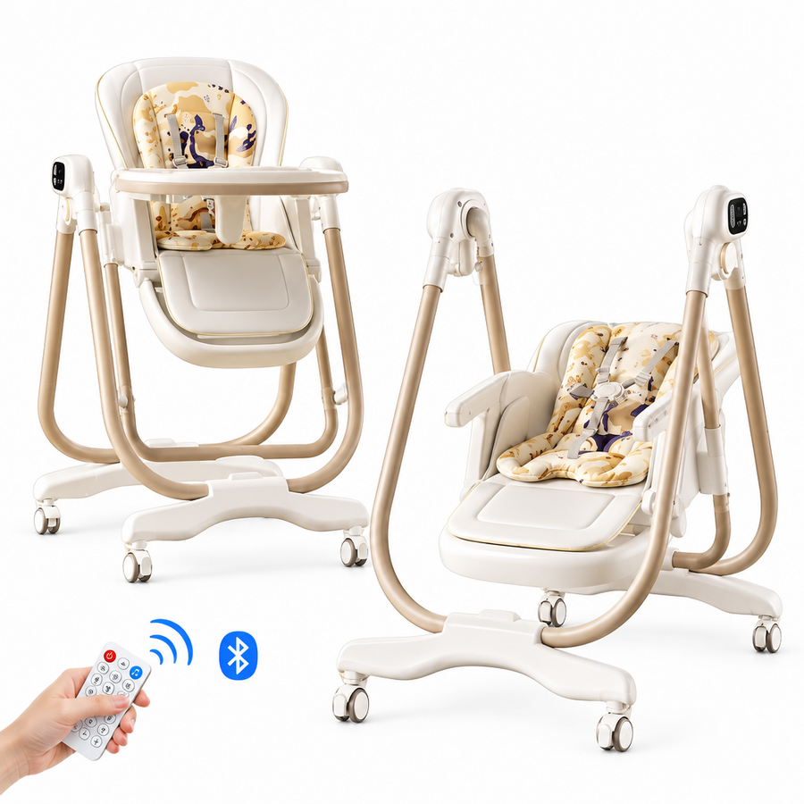 Baby High Chair with Bluetooth Music and Movable 2 Positions