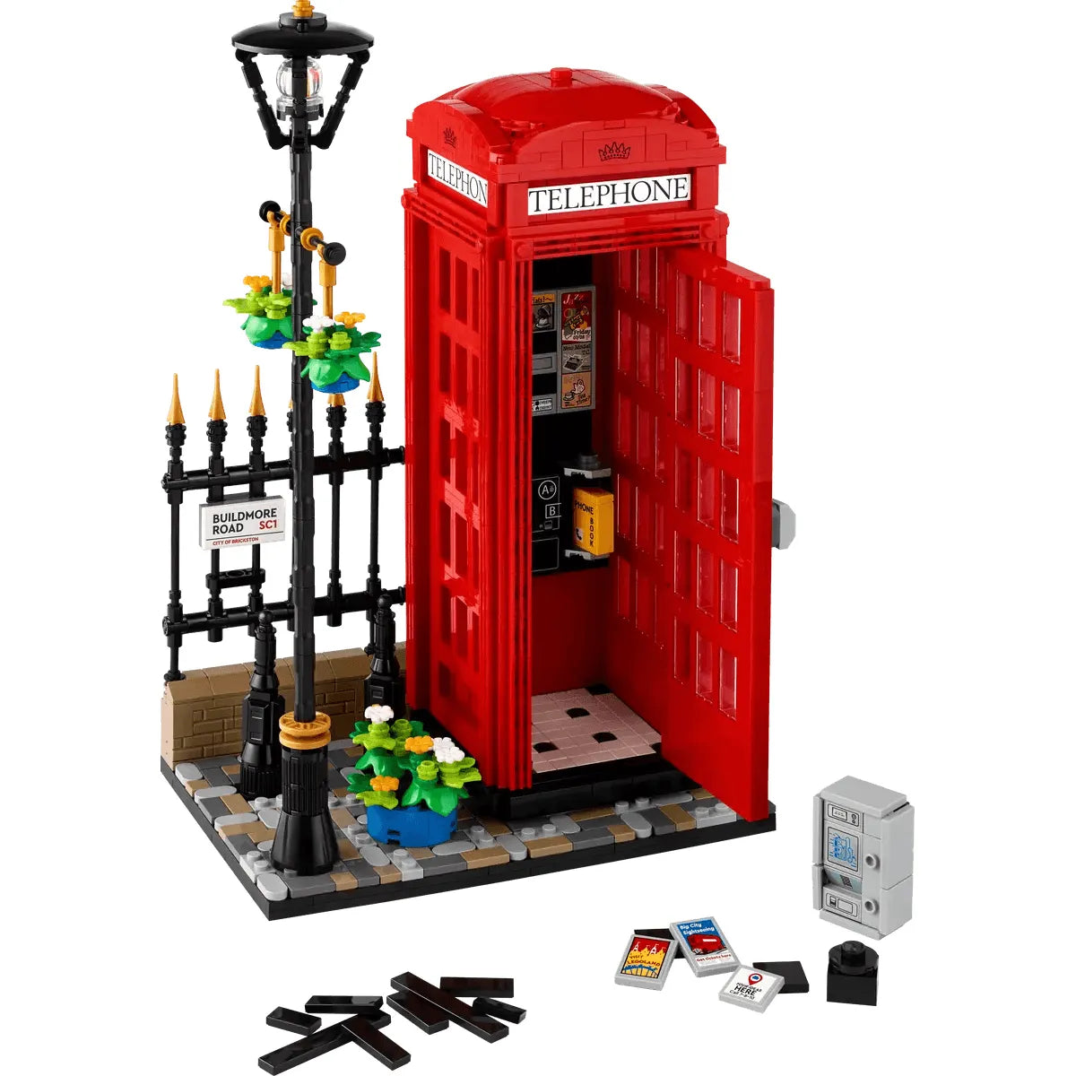 LEGO 21347 Ideas Red London Telephone Box Model , London Phone Booth and Cell Phone Holder for Build