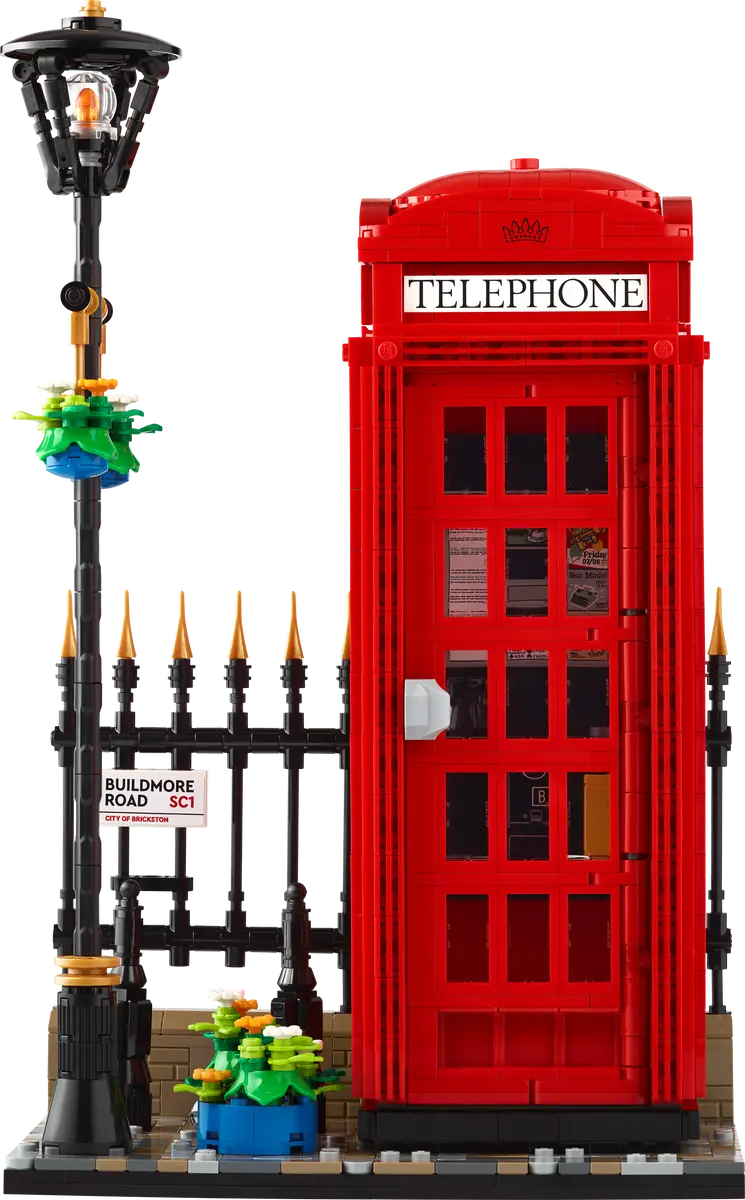 نموذج صندوق هاتف لندن الأحمر من LEGO 21347 Ideas، وكشك هاتف لندن وحامل الهاتف الخليوي للبناء
