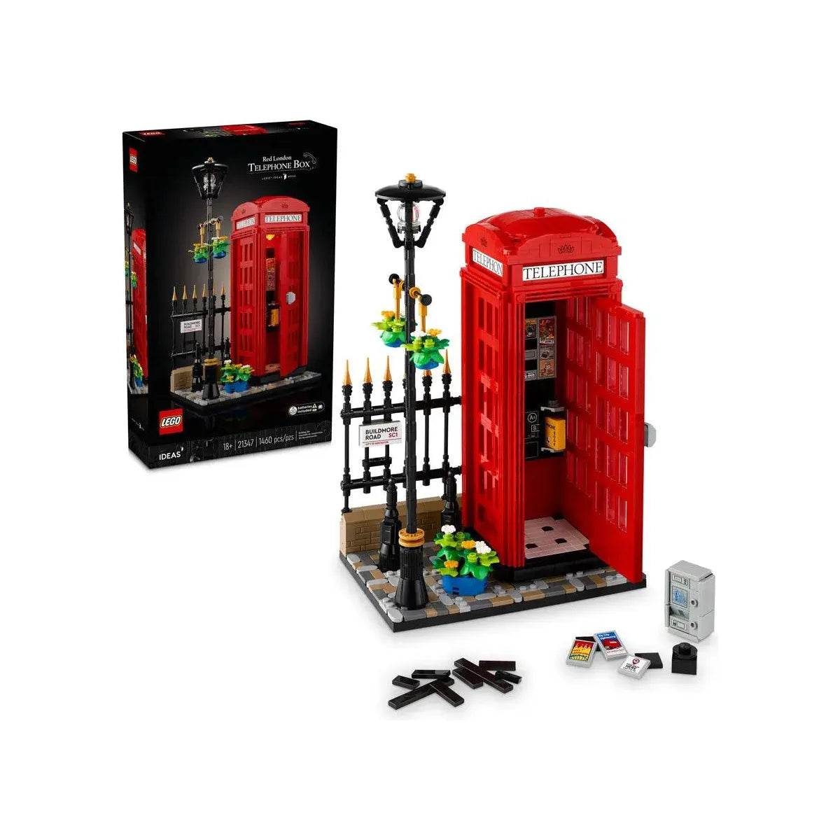 LEGO 21347 Ideas Red London Telephone Box Model , London Phone Booth and Cell Phone Holder for Build
