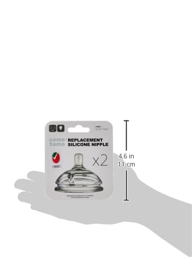 Comotomo Silicone Replacement Nipple, Slow Flow, 0-3 Months, 1 Count (Pack of 2)