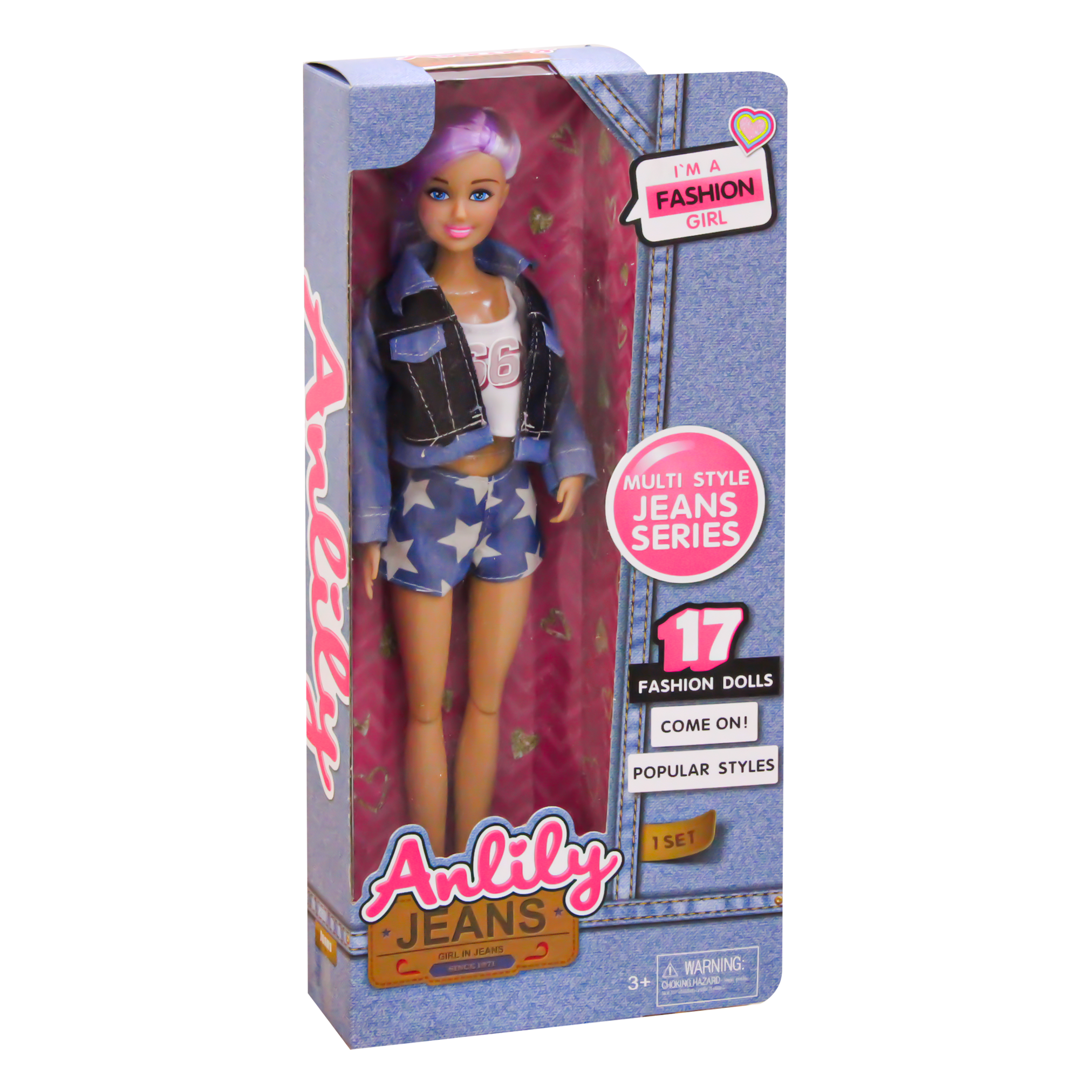 Anlily Fashion Style doll with Jeans Hot Short , grey basic and Jeans Jacket
