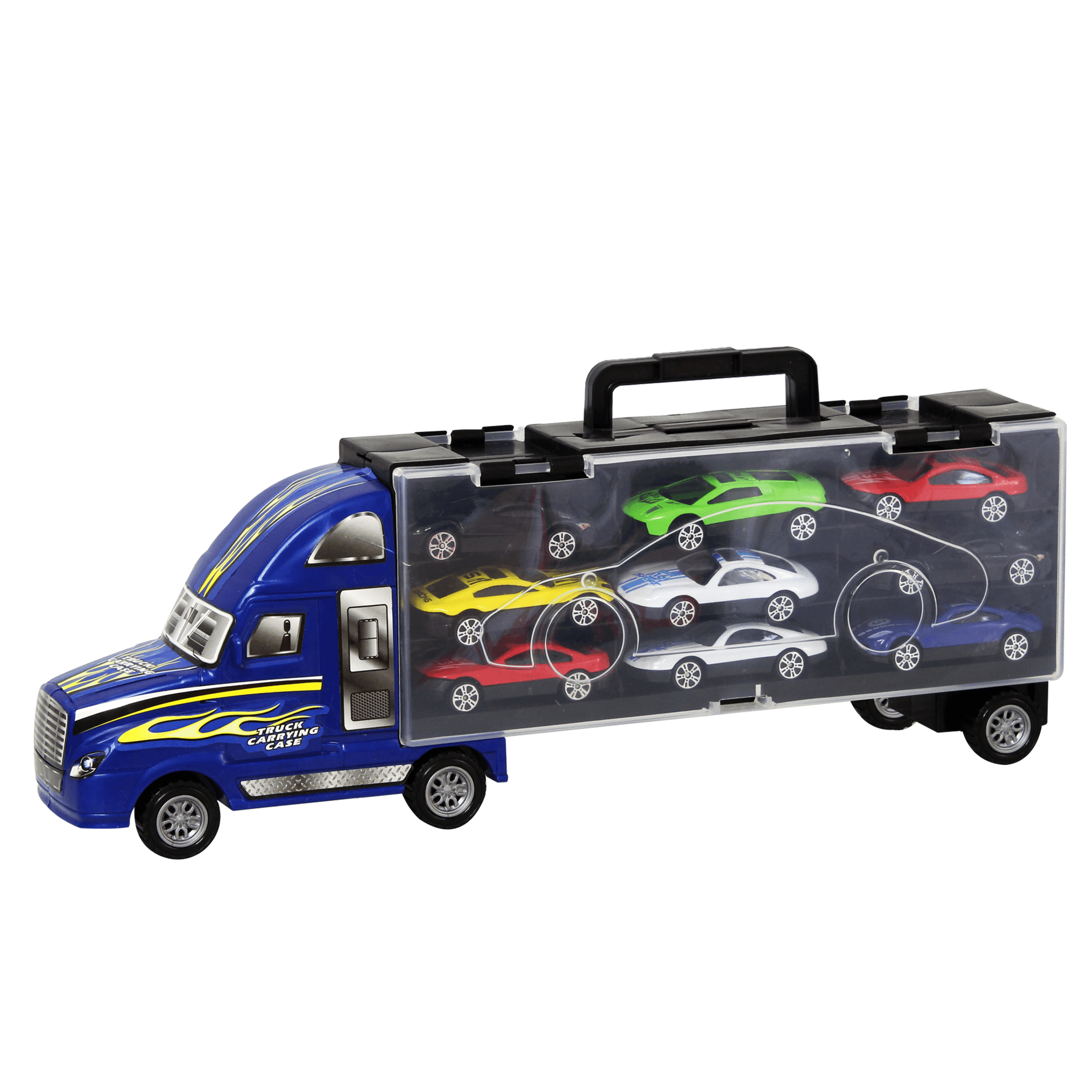 Die Cast Plastic Car Carrier Truck Toy And 9 Mini Cars Play Set - Blue - BumbleToys - 6+ Years, 8-13 Years, Boys, Cars, Collectible Vehicles, Girls, Toy Land, Truck
