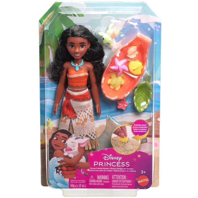 Mattel Disney Princess Ocean Friends Moana Doll With Moldable Sand, Animal Friend & 8 Accessories