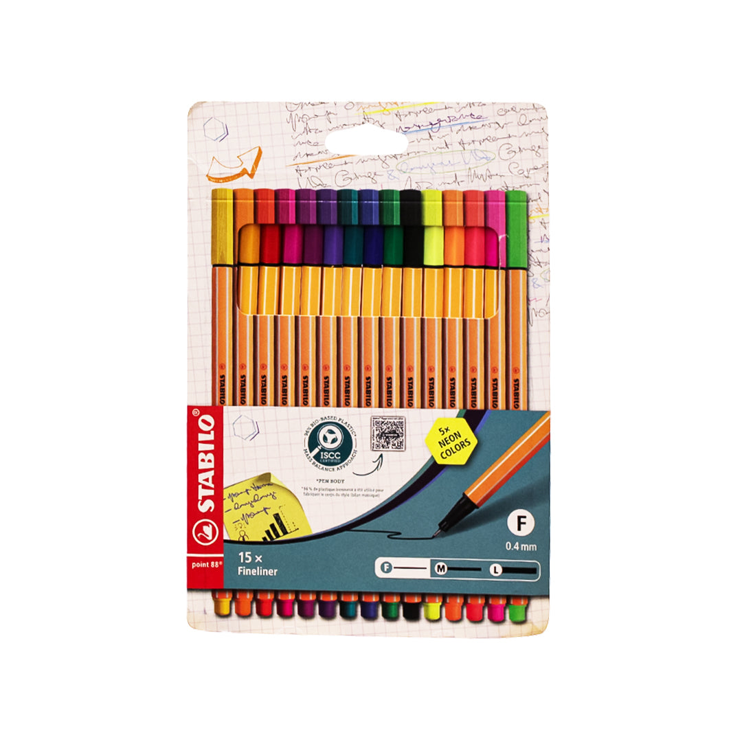 قلم ستابيلو بوينت 88 فاين لاينر 10 ألوان + 5 أقلام نيون سي