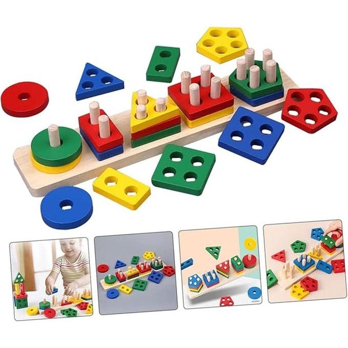 Wooden Educational Geometric Sorter for Kids 5 Shapes