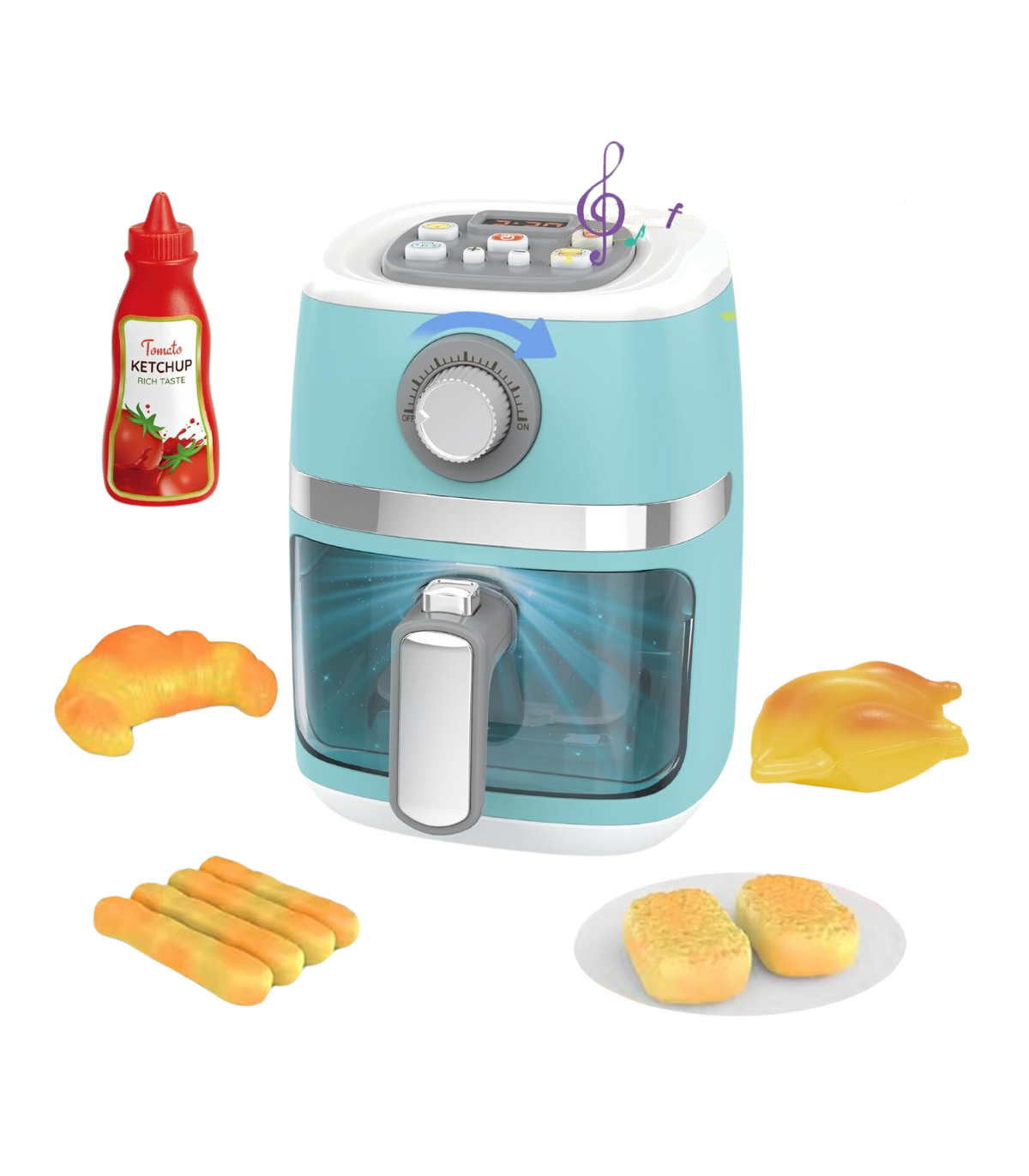 لعبة مقلاة هوائية واقعية للأطفال مع صوت وضوء وملحقات طعام لعب متضمنة