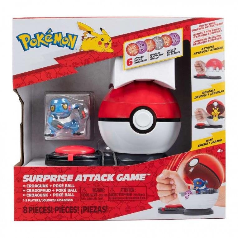 Pokemon  Jazwares Surprise Attack Game - Croagunk & Poke Ball - 6 Attack Disks