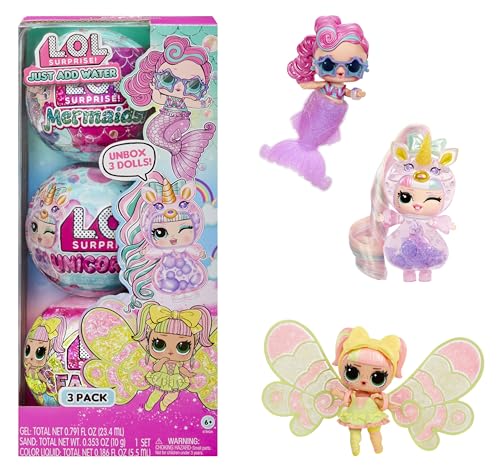 LOL Surprise Tots Just Add Water 3-Pack with 3 Make-Your-Own Fantasy Dolls and 25+ Surprises to UNbox Including Mermaid, Fairy, and Unicorn Dolls and Magical Crafts
