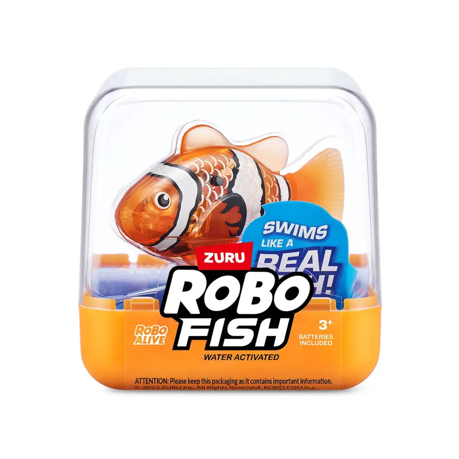 Robo Alive Robo Fish Robotic Swimming Fish برتقالية من ZURU يتم تنشيطها بالماء، يتغير لونها، وتأتي مع بطاريات - السلسلة 3