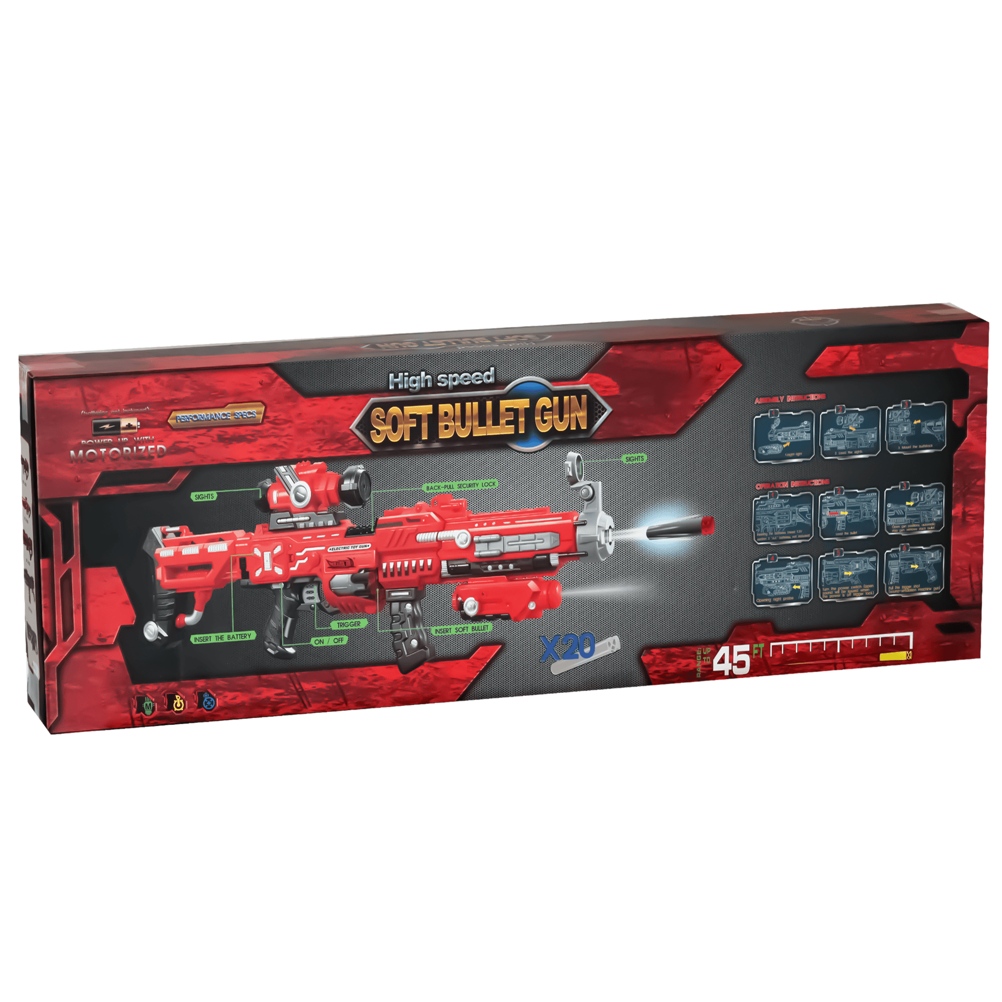 Brightberry High Speed Soft Bullet Nerf Blaster Electric Toy Gun With 20 Pcs Waffle Head Soft Bullets