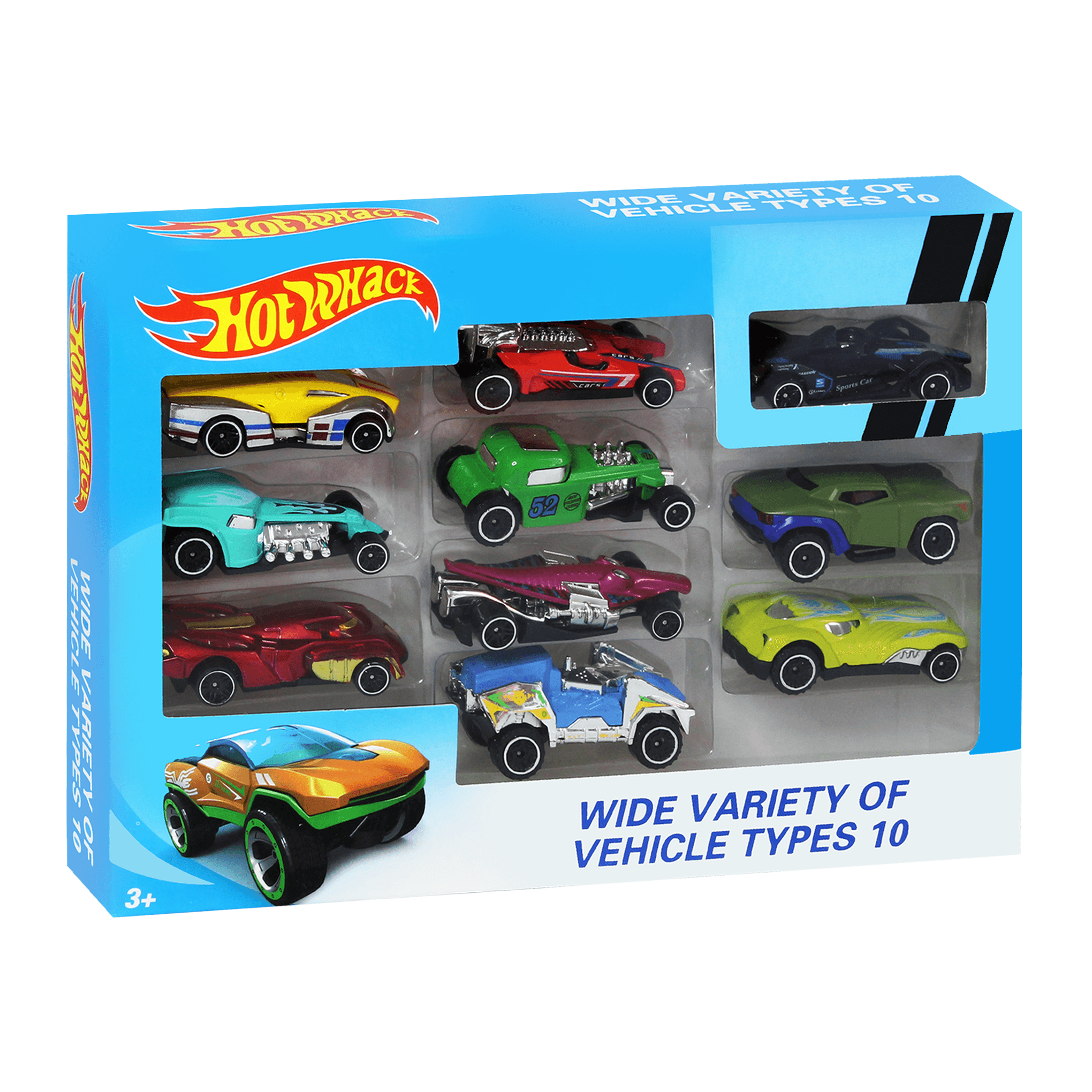 Hot Whack 10 Cars Pack 1:64 Scale Die Cast Cars - BumbleToys - 5-7 Years, 8-13 Years, Boys, Collectible Vehicles, Toy Land