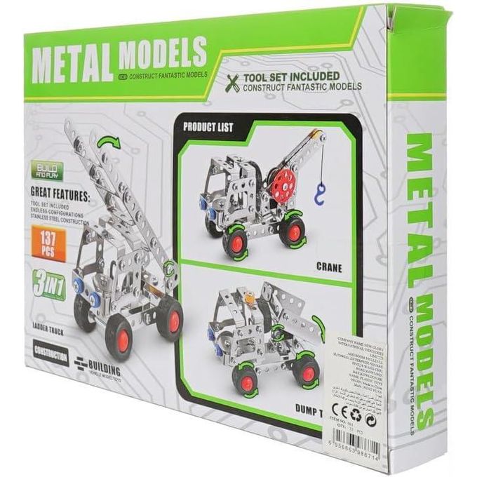 3-in-1 Metal Model Construction Meccano Kit – 137 Pcs STEM Building Set with Tools